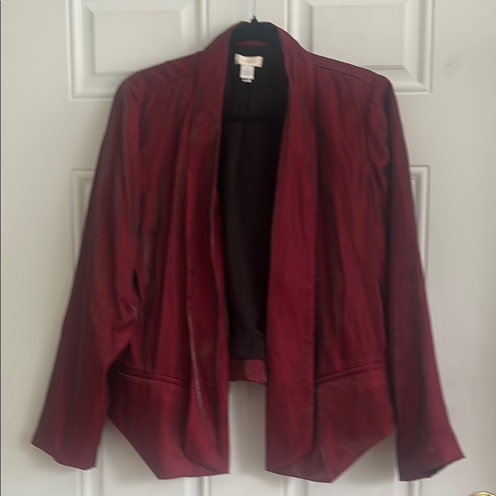 Chico’s Elegant Metallic Red Women's Draped Evening Jacket, Size 12-14